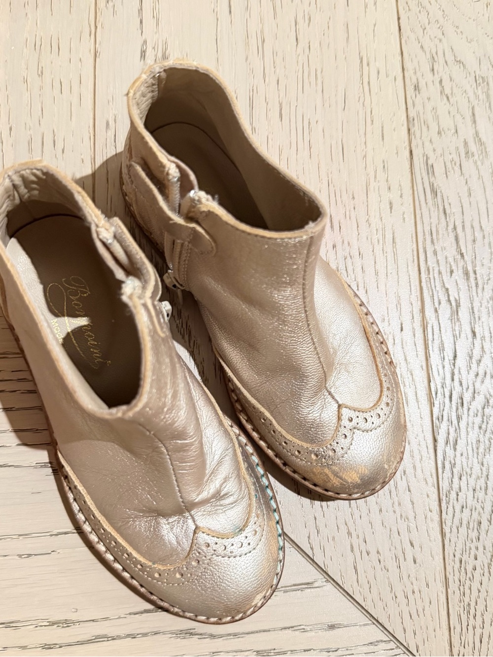 Bonpoint Cream Leather Brogue-Trim Ankle Boots